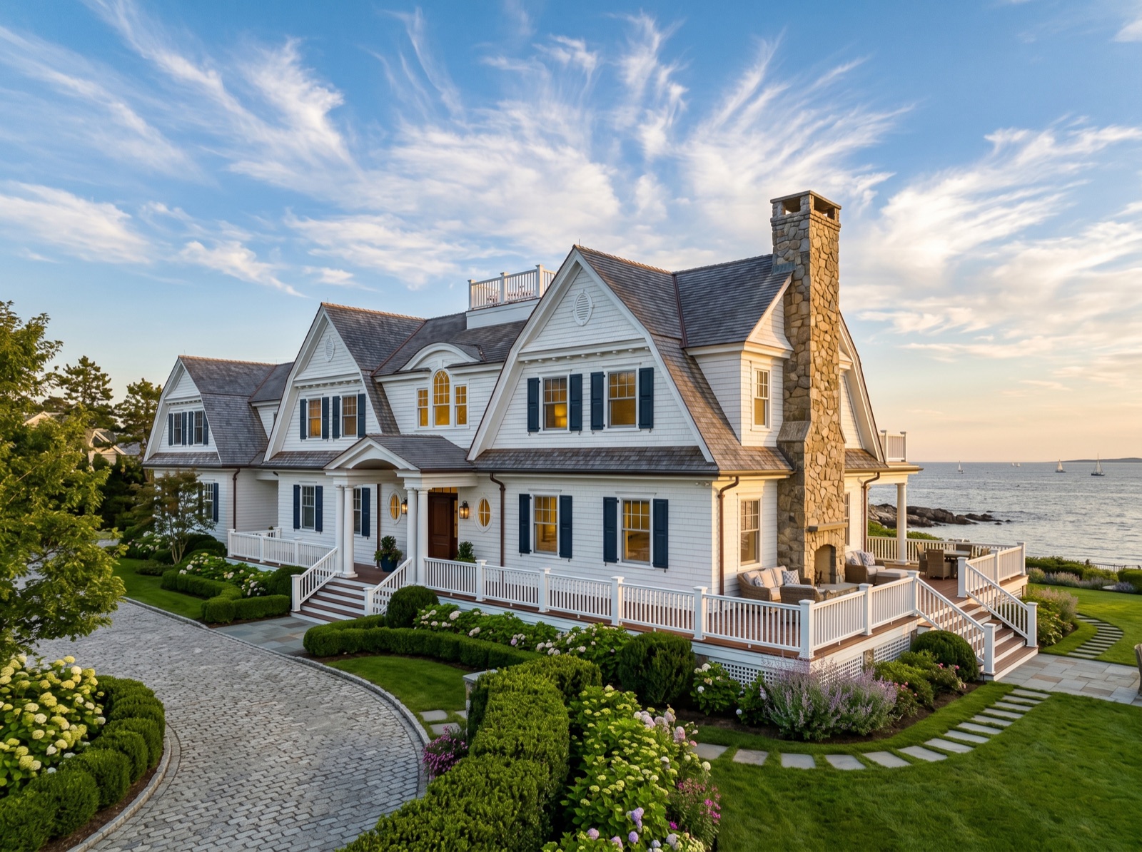 Same property at ground level: a luxury New England waterfront estate
