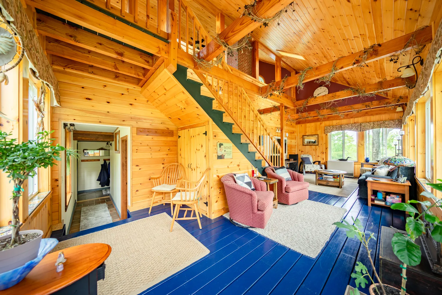 Wood-lined New England living room